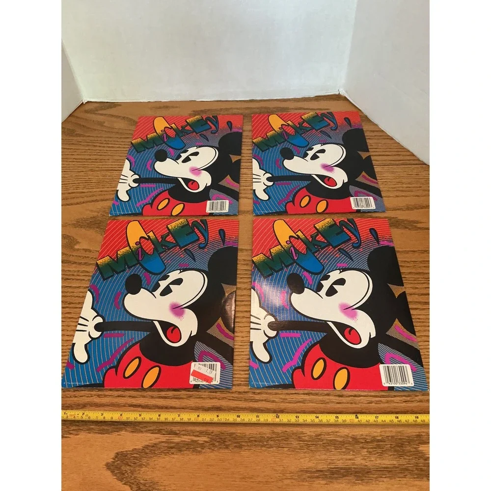 Vintage Disney Mickey Mouse Folders Set of 4 Retro 90s Pop Art Neon Stationery